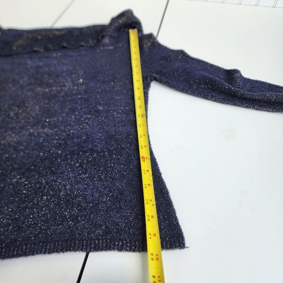 CACHE Womens NAVY GOLD OFF THE SHOULDER SOFT TUNIC TOP SWEATER Nylon Stretch M - Picture 9 of 12
